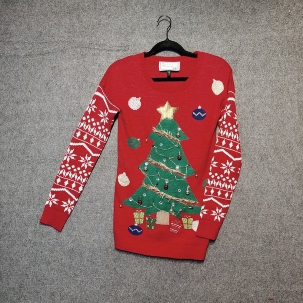 From Derek With Love Red Christmas Tree Ugly Sweater Women's Size Medium